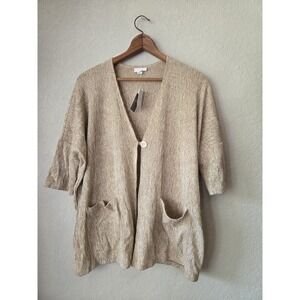 J. Jill Pure Jill Tan Striped Single Button Cardigan Linen Blend Women Size M‎
